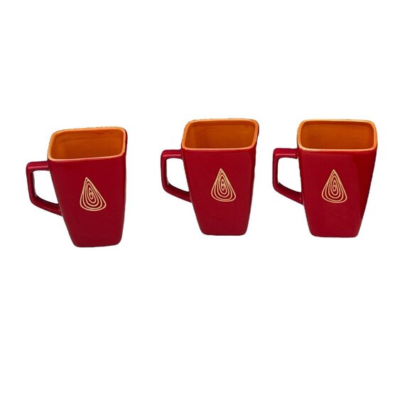 Set Of 3 Disaronno Ceramic Mugs Red & Orange Interior Square 4.5" T x 3.25" D - Picture 8 of 9